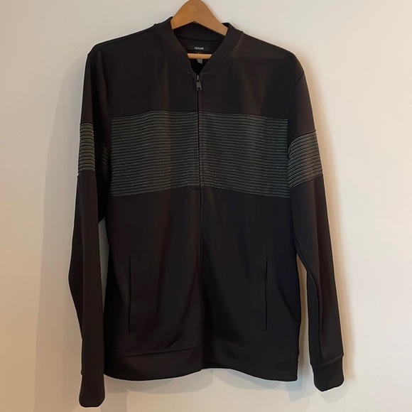 ALFANI Mens Full Zip Jacket SZ L Black with Sparkly/Diamond Like Middle Area - Picture 2 of 9